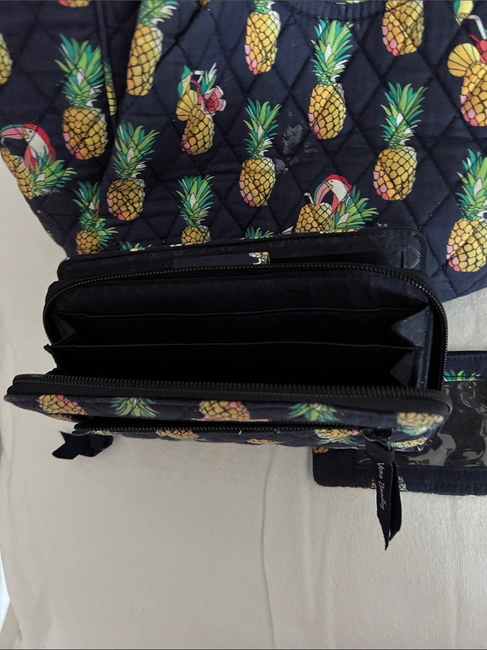 Vera Bradley Black Quilted Tote Set with Yellow Pineapple Print - Picture 4 of 5